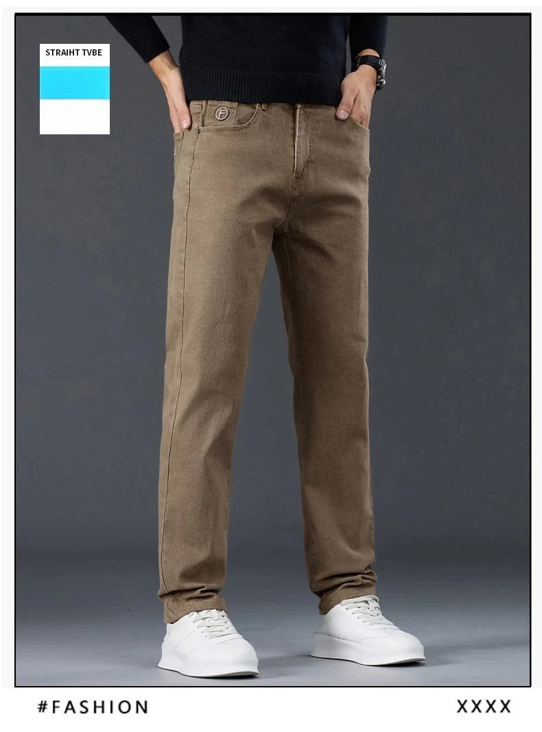 Male Brand Jeans Clothing Light Luxury Stretch Looes Fit Pants Comfortable Soft Business Fashion Straight Casual Denim Trousers