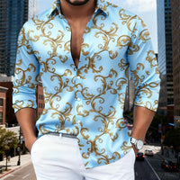16 colors men's luxury baroque gold pattern long-sleeved shirt fashionable retro print comfortable non-iron large size top