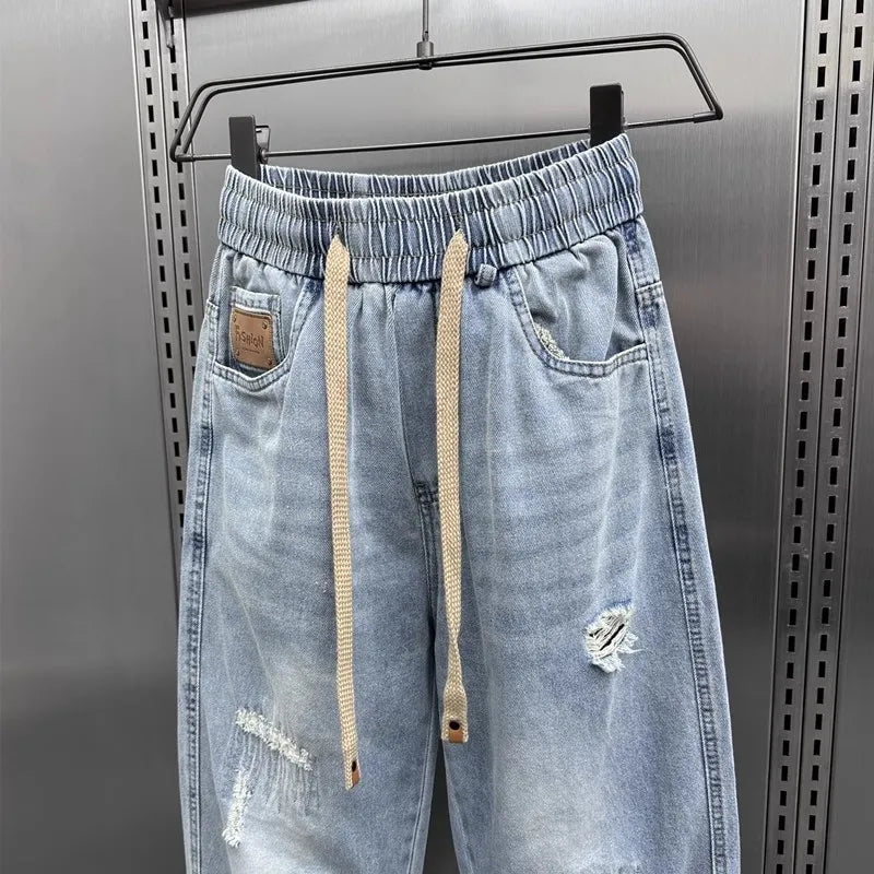 Men's Jeans Fashion Casual Jogger Harem Denim Pants Hip Hop elastic waist Letter printing jeans Male Trousers 2025 spring new