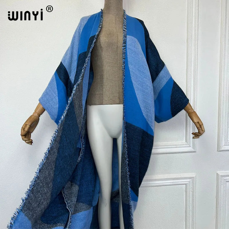 WINYI winter coat Africa women Retro Geometric print Luxury Fur Loose OverCoat Thick Warm long down coat Europe cardigan jacket