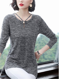 Women Spring Summer Style T-Shirts Tops Lady Casual Long Sleeve O-Neck Gray Tees Shirts DF3026