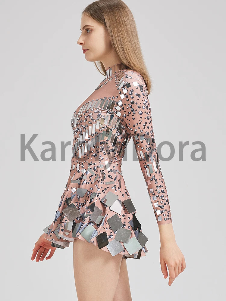 Bestselling Mirror Party Evening Dress Women Long Sleeve Stretch Mini Dress  Party Prom Women's Celebrate Dress Stage Costumes