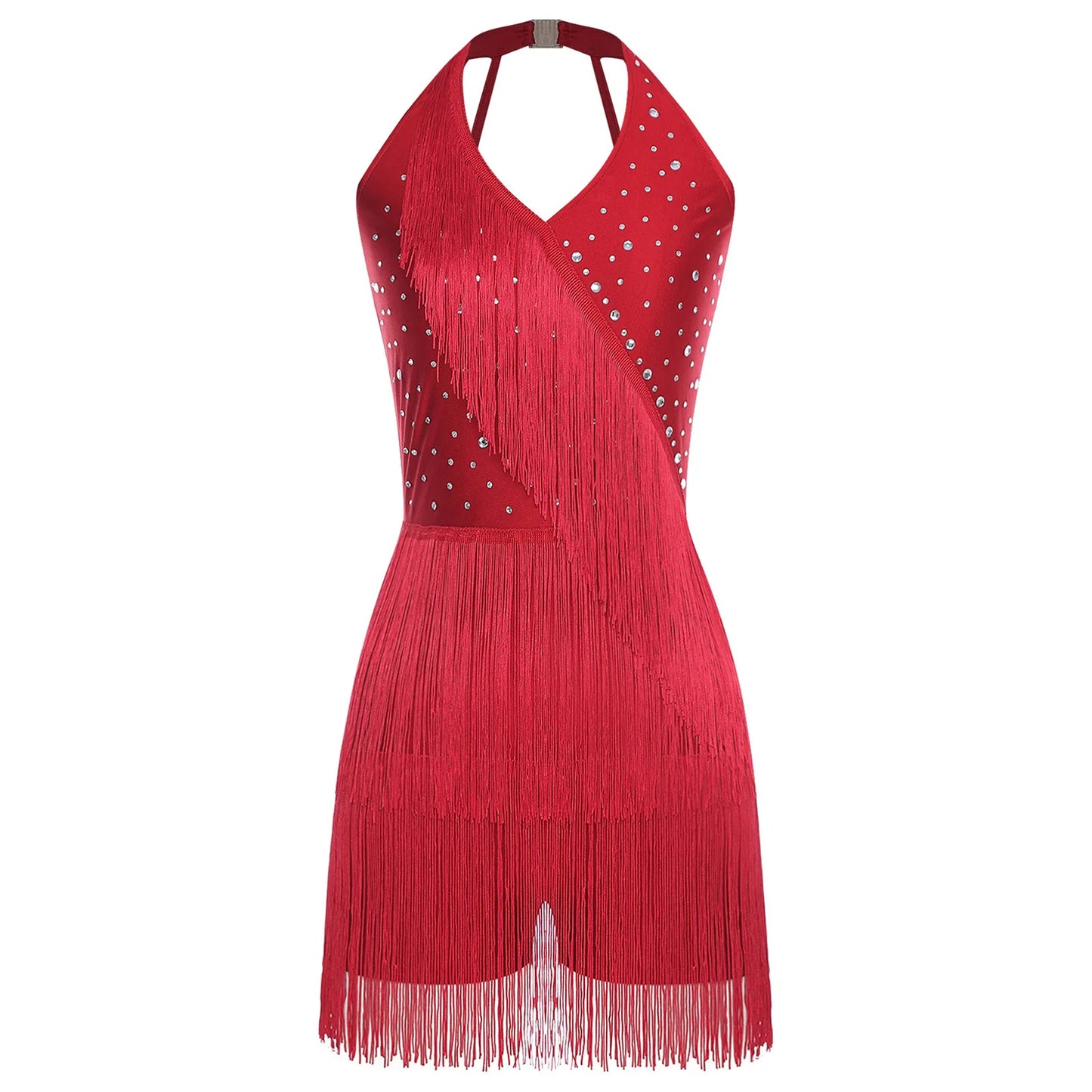 Women Rhinestones Latin Dance Costume Tassel Gymnastics Leotard Bodysuit Ballet Tango Salsa Jazz Performance Fringed Jumpsuits
