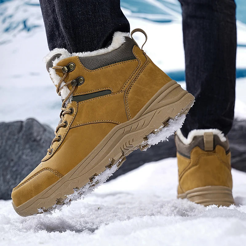 Brand Winter Men's Boots Warm Men's Snow Boots High Quality Leather Waterproof Men Sneakers Outdoor Men Hiking Boots Work Shoes