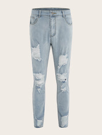 Punk Street Ripped Skinny Jeans Men Vintage Wash Solid Denim Trouser Mens Casual Slim Fit Pencil Denim Holes out Pants 2024