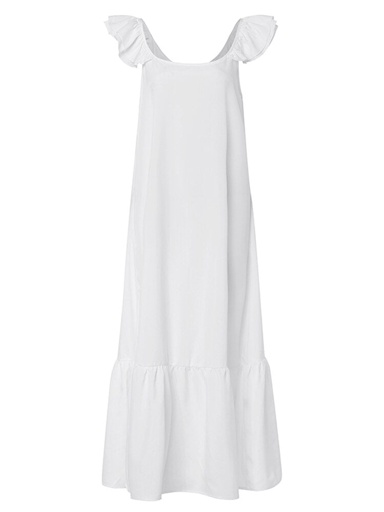 Celmia Bohemian White Maxi Dress 2023 Summer Casual Ruffles Short Sleeve O-Neck Pleated Long Dress Thin Beach Vestidos Oversized