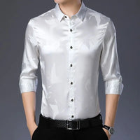 Streetwear Fashion Men Silk Smooth Shirt Spring Autumn New Male Clothes Business Casual Vintage Long Sleeve Basic Casual Tops