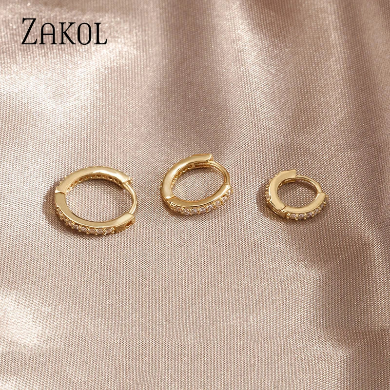 ZAKOL Fashion Round CZ Small Circle Hoop Earrings for Women Gold Color Ear Piercing Jewelry
