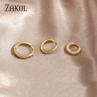 ZAKOL Fashion Round CZ Small Circle Hoop Earrings for Women Gold Color Ear Piercing Jewelry