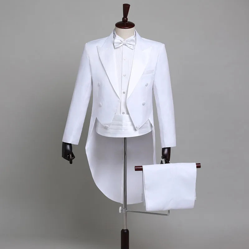 2025 Two Pieces Tailcoat Suit Men's Classic Lapel Tail Tuxedo Coats Pants Sets Men Wedding Groom Dress Up Stage Perform Costumes
