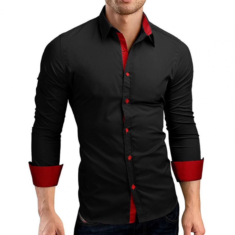 Business Dress Men Shirt Contrast Color Single-breasted Turn-down Collar Bright White Male Shirt for Work