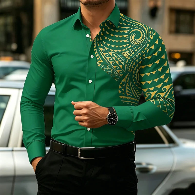 2026 New Men's Long-Sleeve Shirt, Fashionable Pattern Print, Slim Fit, European Size Business Casual Men's Top, Sizes XS-6XL