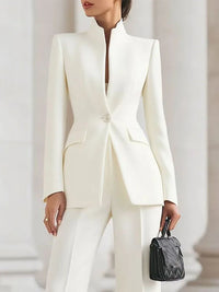 Elegant Long Sleeved Blazer+Pants Suit Autumn Simple Solid Color Commuting Outfit Women's Temperament Slim Fit Professional Set