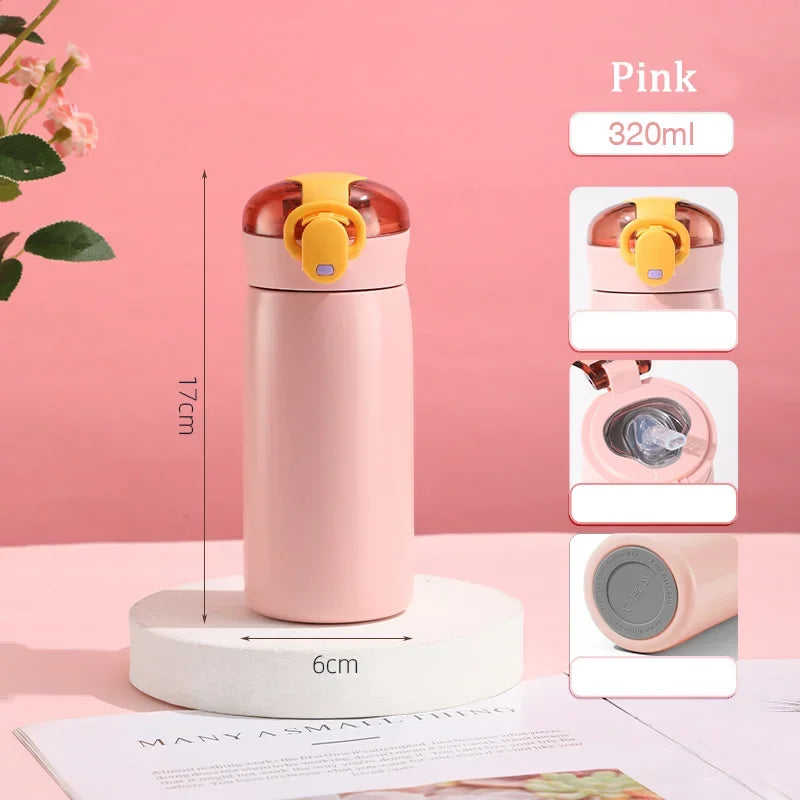 320/460ML Kids Stainless Steel Thermal Bottle Portable Kids Straw Mug Cold and Hot Thermal Thermos Student Water Bottle