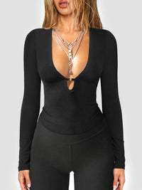 2025 Autumn/Winter Deep V-neck Hollow Y2K Hot Girl Long Sleeve Top Sexy Slimming Knitted Shirt Hot Selling