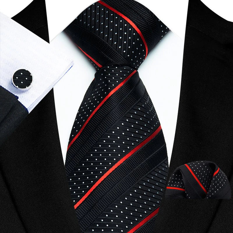 Business Mens Tie Luxury Striped 8cm NeckTie Pocket Square Cufflinks Set For Men Formal Fashion Wedding High Quality Gravata