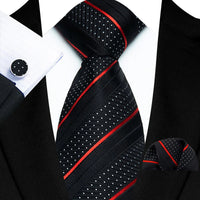 Business Mens Tie Luxury Striped 8cm NeckTie Pocket Square Cufflinks Set For Men Formal Fashion Wedding High Quality Gravata