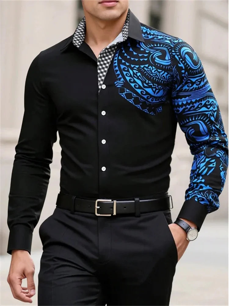 Men's Casual Button Shirt Blue Black White Wine Red Long Sleeve Lapel Spring Autumn Wedding Party Suit Plus Size Men's Clothing