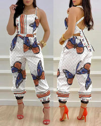 Woman Jumpsuits Elegant 2022 Jumpsuits  Sexy V-neck Sleeveless Printed Jumpsuit New Fashion with Belt Vest Playsuit Streetwear