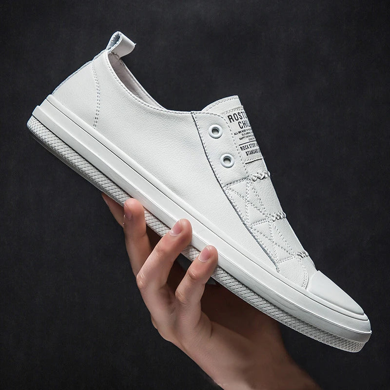 100% Genuine Leather Black White Shoes Men Casual Shoes Soft Flat Brand Cow Leather Cool Street Young Male Footwear D237