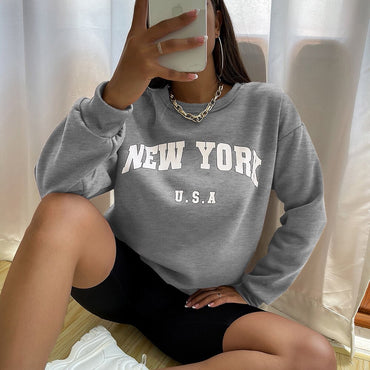 New York USA Letter Prints Womens Sweatshirts Vintage Hip Hop Casual Long Sleeves Street Fashion Clothes All-match Woman Hoodies