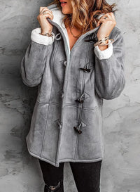 Coats Women Wool Thick Hooded Coat Pockets Single Breasted Full Sleeve Splice Jackets Warm Casual Blend Regular Autumn Winter