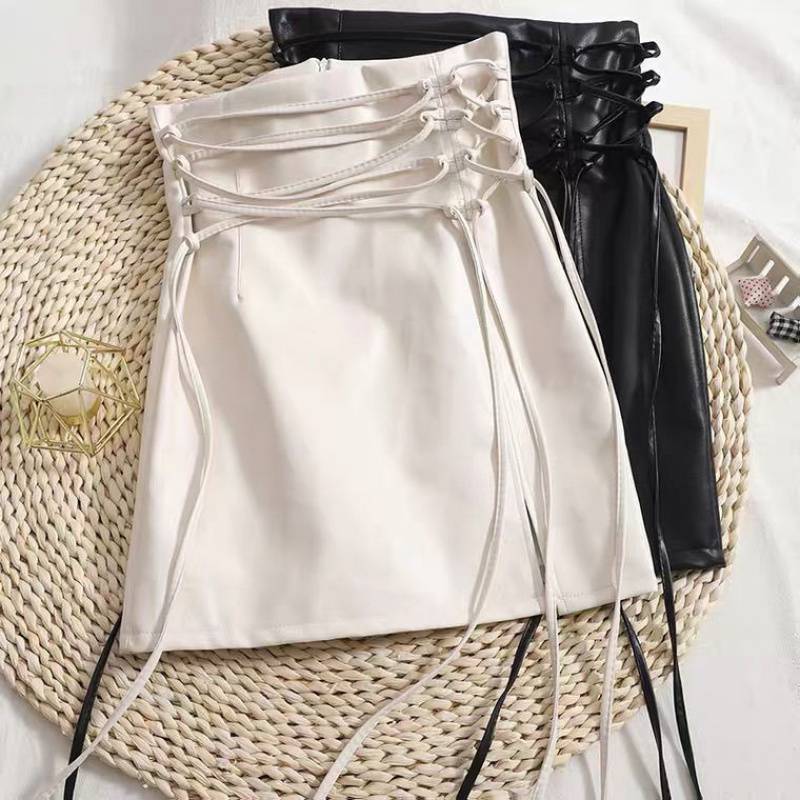 Lace-up High Waist PU Leather Mini Skirt Nightclub Sexy Personality Europe and America Fashion Women's Clothing 2022