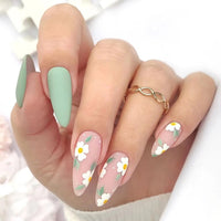 24pcs/Box Fresh Floral Almond False Nails Press On Nails Detachable Fake Nail Tip Purple with Design Manicure Patches