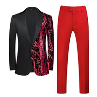 Red Sequin Blazer & Pants Set , Men's Shiny Party Outfit Suits for Weddings, Concerts & Festive Celebrations
