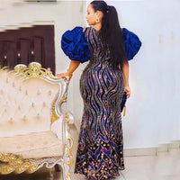 Sexy African Wedding Dresses for Women Puff Sleeve Plus Size Turkey Sequin Evening Party Dress