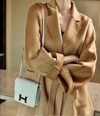 2023 New Double Sided Cashmere Wool Coat Female Autumn Winter Loose Long Woolen Solid Color Outwear