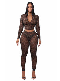 FAGADOER Sexy Stripe Patchwork 2 Pieces Set for Woman Outfit Solid Long Sleeves Crop Top and Leggings Pants Female Streetwear