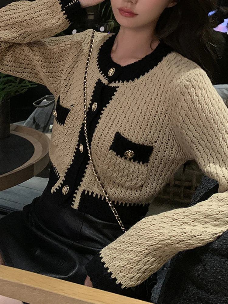 Casual Cardigan Women Long Sleeve Button Slim Y2k Crop Tops Office Lady Knitted Sweater Korean Fashion Clothing 2022 Autumn Chic