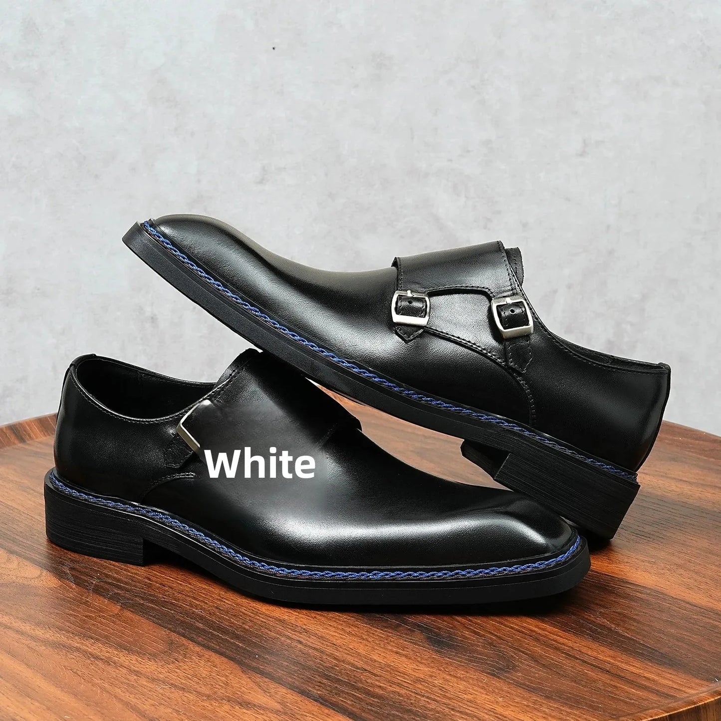Genuine Leather Men's Oxford Shoes Trendy Buckle Design Square Toe Business Formal Rubber Sole Adult Footwear from Mainland Chin