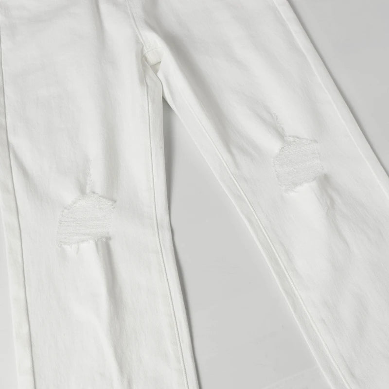 Mens White Jeans Pants Slim Fit Streetwear Distressed Black Denim Overalls Retro Y2k Solid Color Straight-leg Jeans Men Ripped