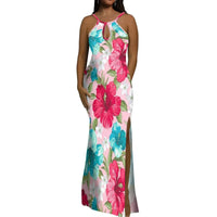 Halter Water Drop Floor-Length Dress For Polynesian Ladies Custom-Made Floral Pattern Evening Dress Stunning Summer Dress
