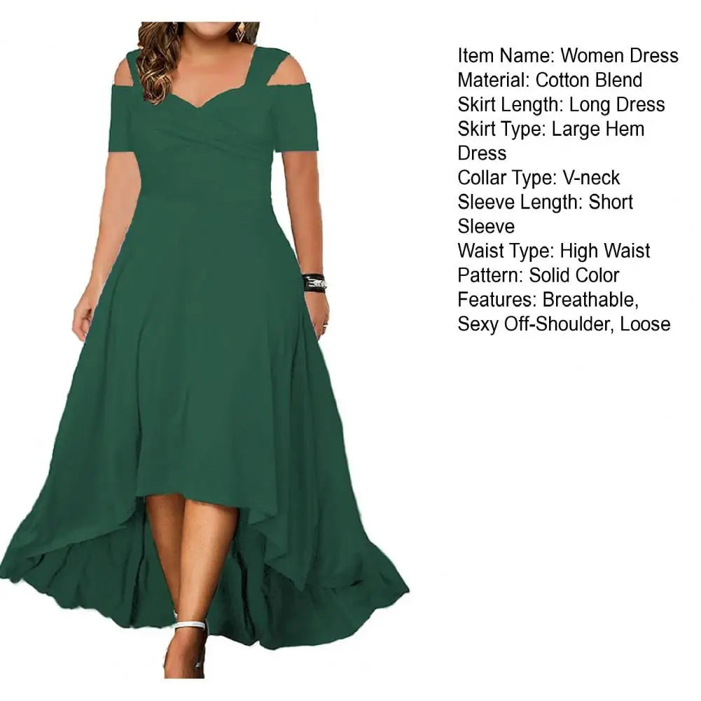 Sexy Off-Shoulder Summer Long Dress V-neck Flared Large Hem Slim Fit Elegant Women Plus Size Loose Casual Party Wear Night Gown