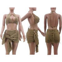 Mini Bubble Dress 2 Piece Skirt Sets Sexy Crop Bikini Tops Outfits 2023 Summer  Chic Cute Popcorn 3 Piece Swimsuit Set