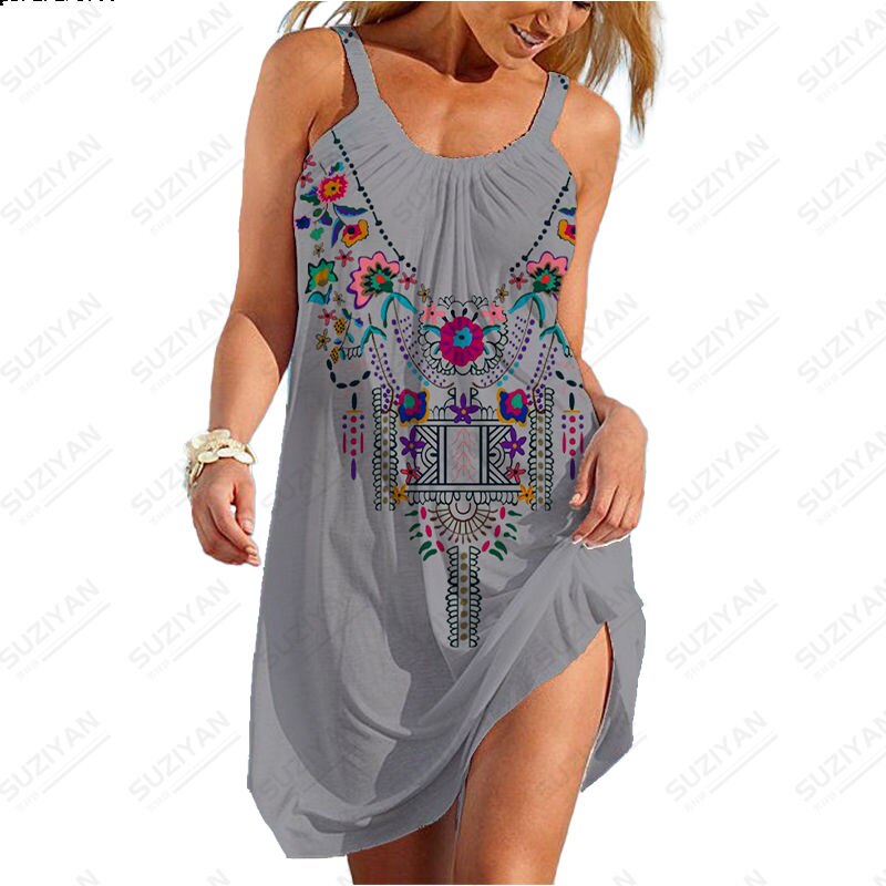 2023 Sexy New Hawaiian Fashion Short Skirt Women's Loose Round Neck Sexy Shirt