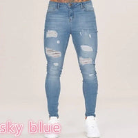 2023 White Embroidery Skinny Ripped Jeans Men Cotton Stretchy Slim Fit Hip Hop Denim Pants Casual Jeans for Men Jogging Trousers