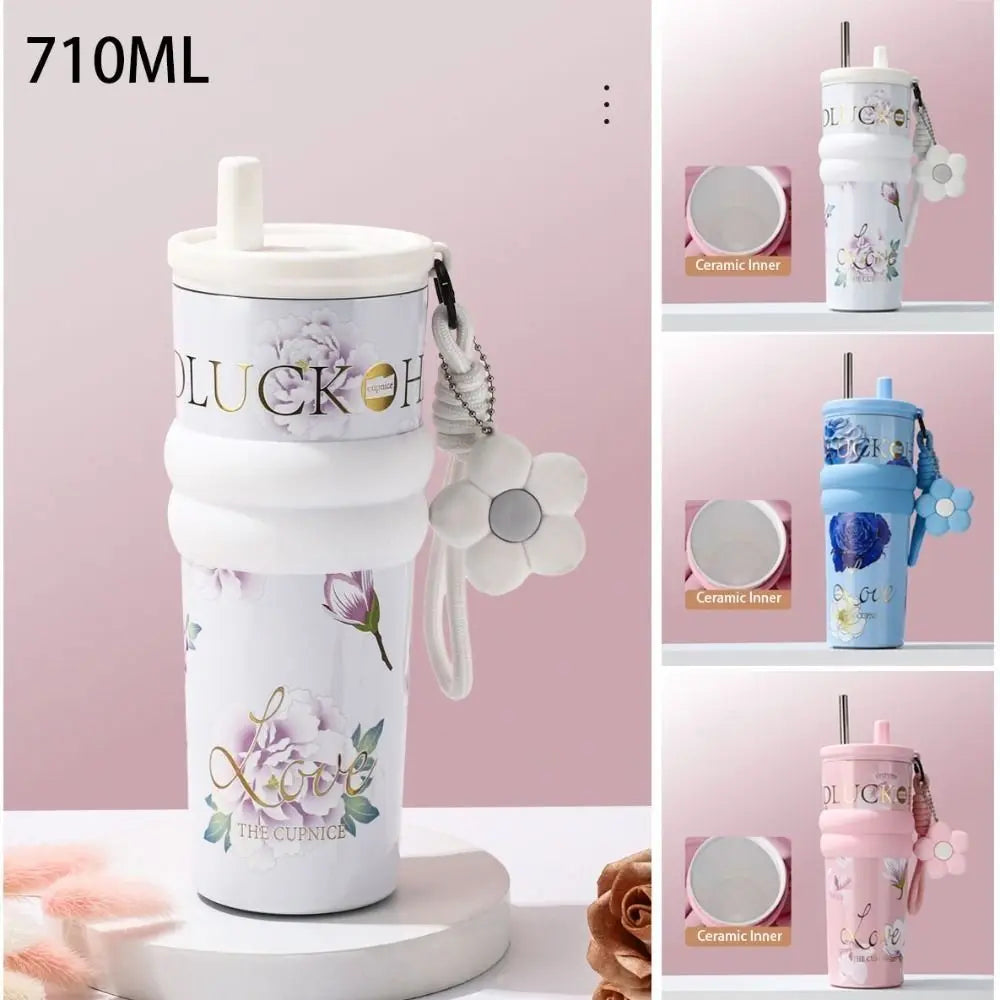 710ML Vacuum Cup Stainless Steel Insulation Or Cooling Thermal Water Bottle High-Capacity With Lifting Rope Insulated Cup