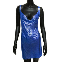 Sexy Metallic Sequin Mini Dress For Women Backless Cocktail Club Glitter Low Cut Halter Dress Rave Party Nightclub Dresses