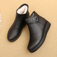 Fashion Winter Women Genuine Leather Casual Ankle Boots Female Thick Plush Warm Snow Boots Mother Waterproof Non-slip Booties