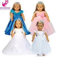 18 Inch Dolls Pink Wedding Dress with Crown for 43cm Baby Doll Dress for 18" American Og Girl Doll Clothes