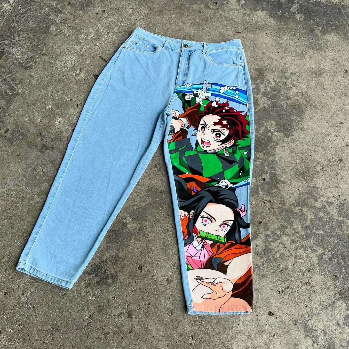 Japanese anime printing baggy jeans harajuku wide leg denim pants y2k men jean streetwear vintage couples trouser women clothing