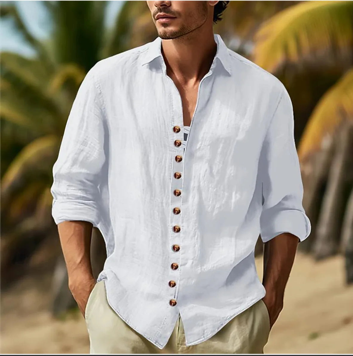 Men's Button-down Casual Shirt Cotton Long-sleeve Shirt with Collar for Spring and Autumn Festivals