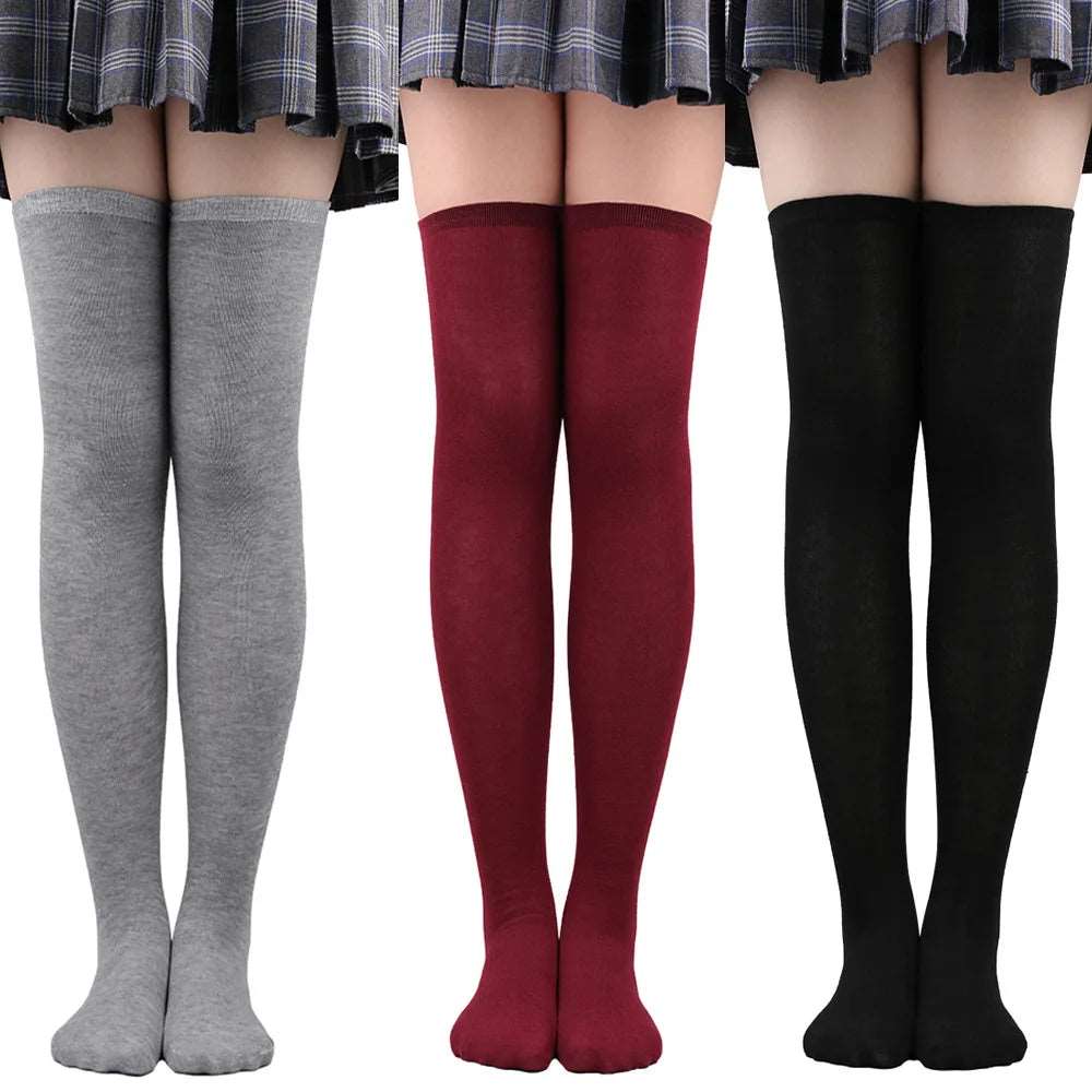 1 Pair of Above the Knee Stripes/Solid Socks Japanese Korean Style School Uniform Long Stockings Halloween Cosplay Stockings