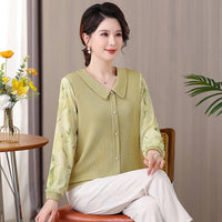 Women Spring  Chiffon Blouses Shirts Lady Casual Turn-down Collar Patchwork Chiffon Blusas Tops