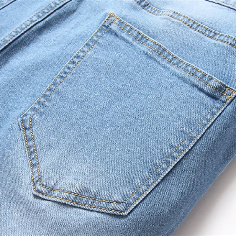 Men Holes Stretch Skinny Beggar Jeans Pants Spring Street Ripped Distressed Male Pencil Denim Pants
