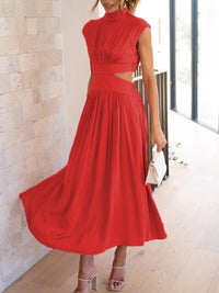 Summer Dresses 2025 Mock Neck Sleeveless Cutout White Maxi Dresses A-Line Elegant Pockets Casual Party Hollow Out Long Dress